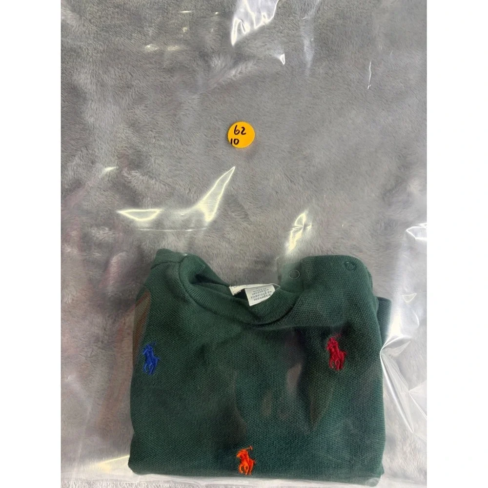 Ralph Lauren Polo Bear Multi-Pony Baby Sweatshirt 9M Green Cotton